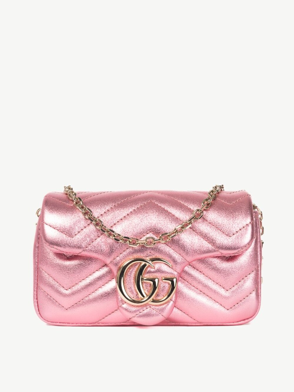Gucci GG Marmont Bright Pink Lame Matelassé Chevron Mini Shoulder Bag
